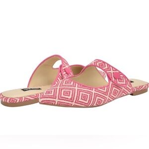 Nine West Barbra Mule Pink & White Geometric Print Women's Shoes Size 9 (NWOT)
